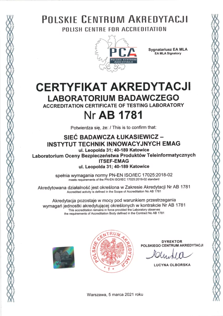 Certyfikat AB 1781