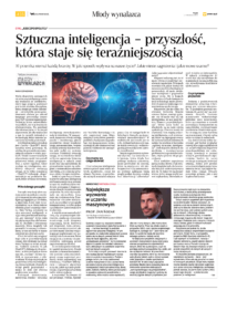 Artykuł z sekcji 'Młody wynalazca' w gazecie Rzeczpospolita, który porusza temat sztucznej inteligencji. Tekst omawia wpływ AI na różne branże oraz wyzwania związane z jej rozwojem, takie jak jakość danych. W artykule zamieszczono również komentarz eksperta Jana Michała Kozaka z Łukasiewicz-EMAG, który podkreśla, że największym wyzwaniem w rozwoju AI jest dostęp do odpowiednich danych.